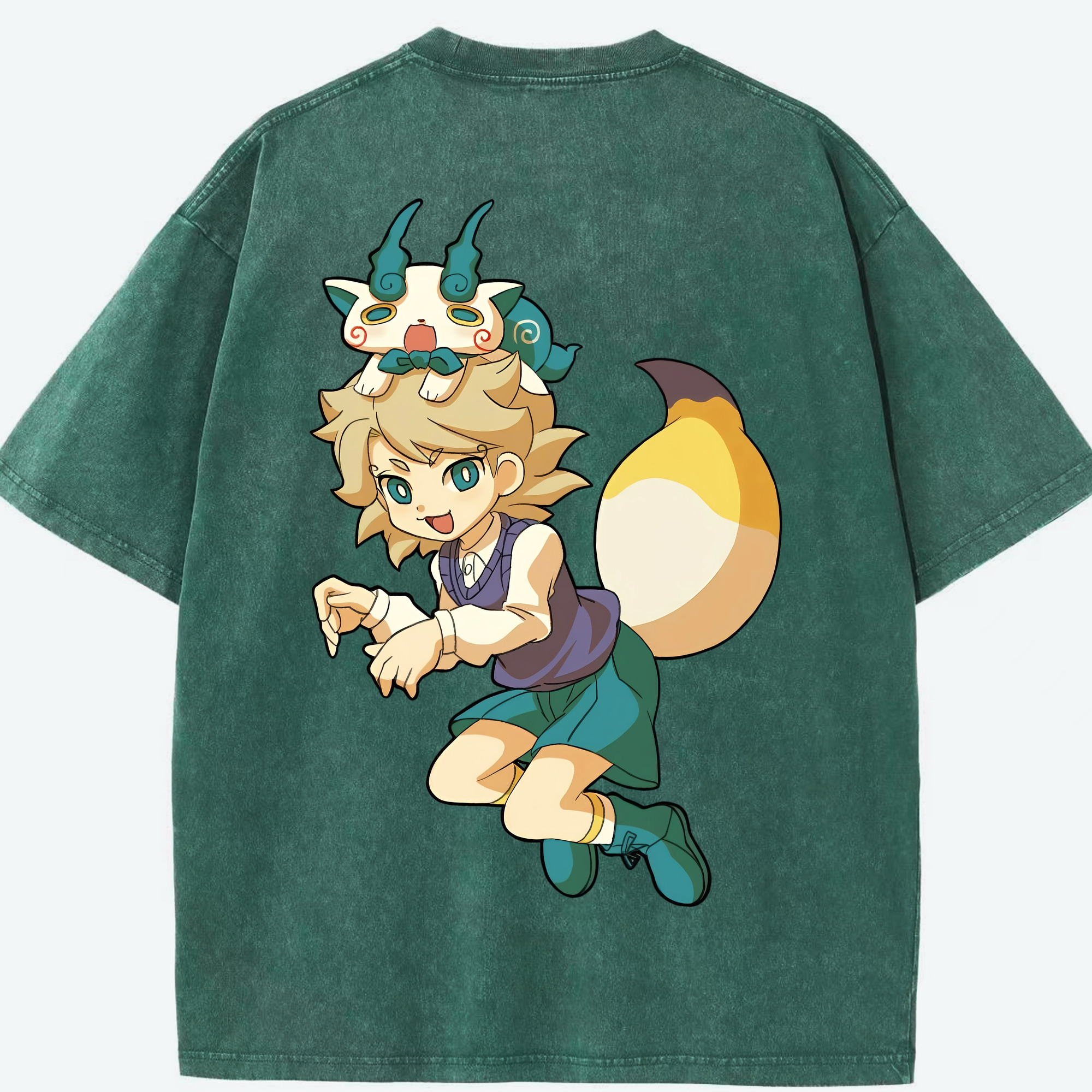 （画像用） 妖怪ウォッチ Yo-kai Watch 綿100% ヴィンテージ風 半袖Tシャツ（背面プリント）
